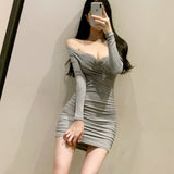 Women Dresses V-neck Cross Pleated Dress Tight Sheath Short Dress