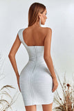 Women Evening Dress Bronzing Dress Bandage Sexy Backless One-Shoulder Hip Skirt
