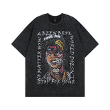 Men T Shirt Vintage Dog Printed Worn Looking Washed-out Half Sleeve T-shirt