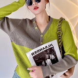 Women Knitwear Autumn Checkerboard Sweater Loose Knitted Cardigan