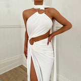Women Dresses Autumn Sexy Backless Hollow-out Tube Top Split Dress
