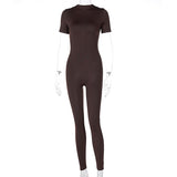 Women Jumpsuit Spring Short Sleeve Zipper Sports Yoga Jumpsuit (Hawthaw0412)