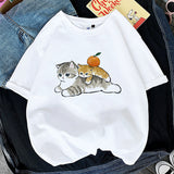 Kawaii Cat Women Print Funny T-shirt Girl Animal Y2K Fashion