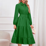 Women Date Dress Stand-up Collar Bowknot Dress Autumn and Winter