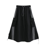 Women Long Skirt High Waist Side Striped Casual Sports Midi Dress