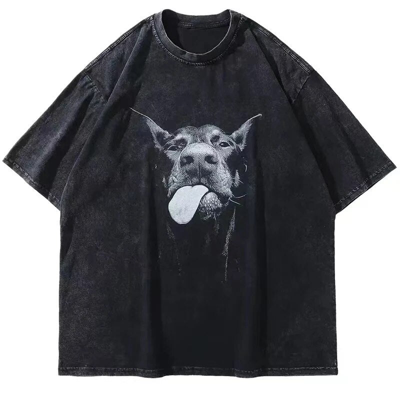 Men Gothic T-Shirts Hip Hop Streetwear Letter Dog Printed