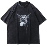 Men Gothic T-Shirts Hip Hop Streetwear Letter Dog Printed