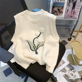 Women Knitted Pullover Three-Dimensional Knitted Vest round Neck Sleeveless Knitwear Sweater