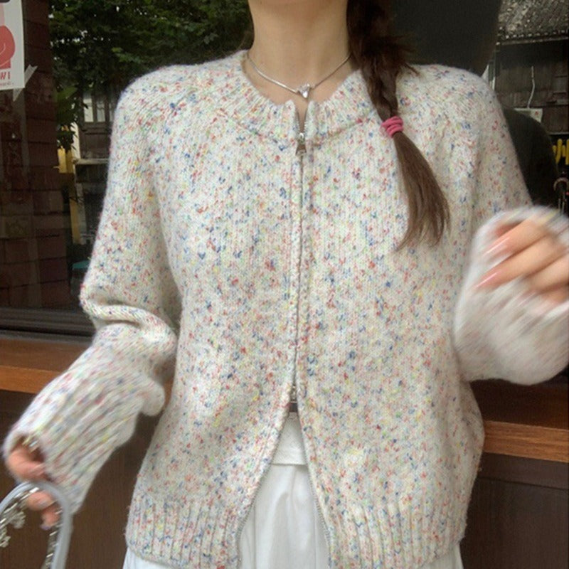 Women Knitwear Autumn and Winter Zipper round Neck Sweaters Cardigan