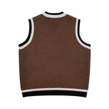 Men Vest Letter Sweater Vest V-neck Sleeveless Knitwear