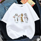 Kawaii Cat Women Print Funny T-shirt Girl Animal Y2K Fashion