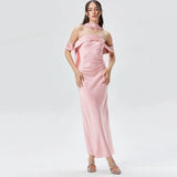Women Dresses Summer Slim Fit Long Dress Satin off-the-Shoulder Dress