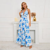 Women Date Dress Sexy V-neck Strap Slit Dress