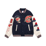 Men Jacket Coat Color Contrast Patchwork PU Leather Sleeve Machine Embroidery Letter Baseball Uniform Jacket