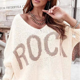 Women Knitted Sweater Winter Autumn and Winter Loose Knitted Sweater Long Sleeve Letter Sweater