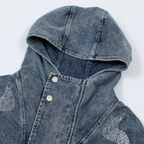 Men Jacket Coat Turtleneck Hooded Pullover Denim Jacket Men's Washed and Worn Side Seam Sidekick Hooded Jacket