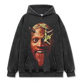 Dennis Rodman Graphic Tee Printed Short Sleeve T-Shirt Cotton Washed Loose Crew Neck Hooded Sweater