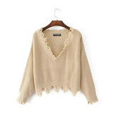 Women Sweater Knitwear V-neck off-Shoulder Loose Pullover Women's Loose Sweater