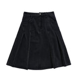 Women Long Skirt Denim Skirt A- line Pleated Skirt Loose Skirt