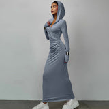 Women Dresses Winter Slim-Fit Hood Sports and Leisure Dress