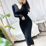 Women Dresses Gray V-neck Casual Dress Long Dress