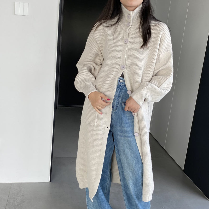 Women Cardigan Sweater Autumn Turtleneck Sweater Long Cardigan Coat Loose Button Woolen Skirt A2215