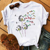 Maycaur Women's T-shirt Casual Kawaii Sunflower Butterfly