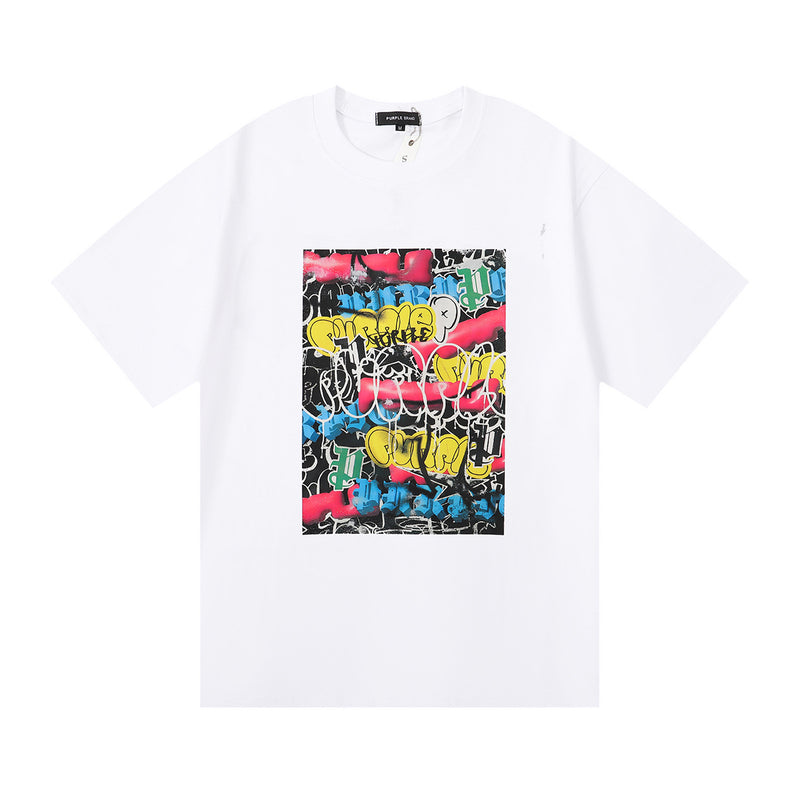 Purple Brand T Shirts Graffiti Funny Color Printed Men's and Women's Loose-Fitting Casual round-Neck Short-Sleeved T-shirt