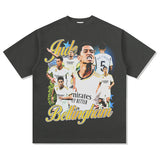 Mens Vintage Football T-Shirt Bellingham Printed Short Sleeve T-Shirt Washed Vintage