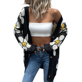 Women Knitted Sweater Autumn and Winter Flower Long Sleeve Sweater Cardigan Mid-Length