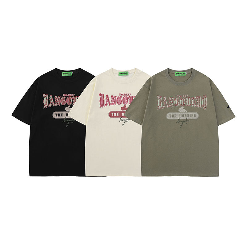 Men T Shirt Summer Vintage Letter Print Couple Short Sleeve T-shirt
