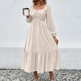 Women Dress Fall/Winter Long Sleeve Square-Neck Maxi Dress
