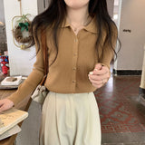 Women Knitted Cardigan Spring and Autumn Polo Collar Sweaters Cardigan