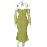 Women Dresses Chiffon Sexy Backless Dress Long Sleeve (Bla0420)