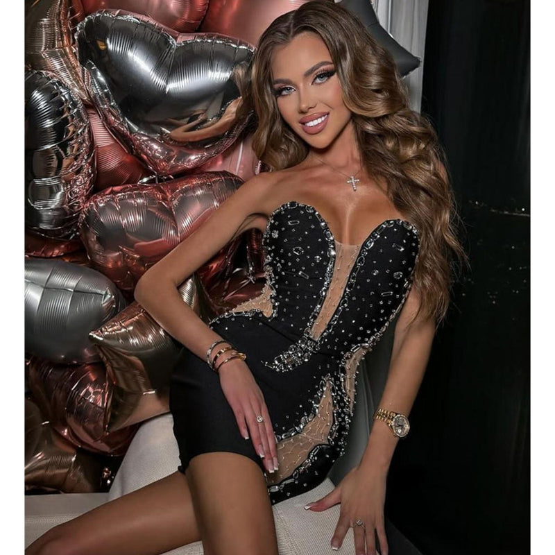 Women Dresses Sexy Beaded Bandage Dress Slim-Fit Short Evening Dress (Ont0408)
