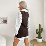 Women Knitted Sweater Autumn Split Solid Color Mid-Length Vest Sweater