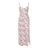 Women Dresse Lace Dress Open-Leg Suspender Dress V-neck Slim Fit Long Dress