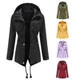 Women Trench Coat Mid-Length Hooded Jacket Long-Sleeved Raincoat