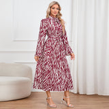 Women Date Dress Long Sleeve Dress Autumn and Winter Stand Collar Leopard Print Printed Dress Long Dress