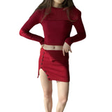 Women Knitted Two-Piece Set Spring Sexy Sweater Top Sheath Skirt Knitting Suit 8t8225