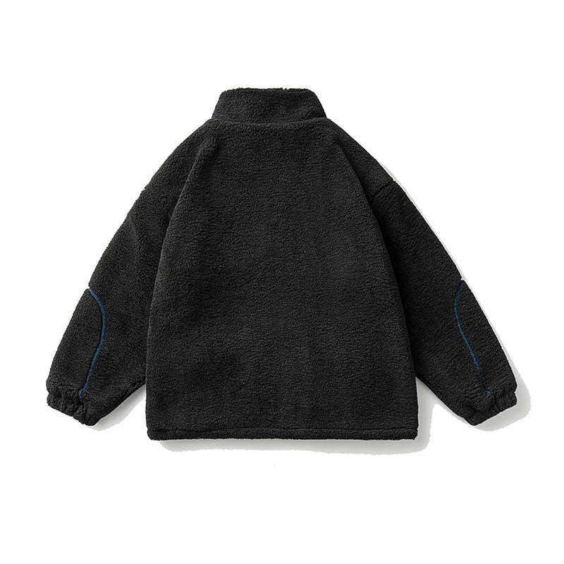 Unisex Winter Cotton Line Embroidered Stand Collar Cotton Coat Vintage Polar Fleece Loose Cotton Coat