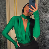 Women Jumpsuit Spring Sexy V-neck Slim-Fit Long Sleeve Jumpsuit