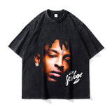 Asap Rocky T Shirts Washed Vintage Hip Hop Short Sleeve Print