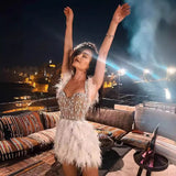 Women Dresses Party Dress Beaded Sequins Feather Hip Skirt (Otn202404)