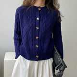 Women Cardigan Sweater Autumn and Winter Single-Breasted round Neck Sweater Cardigan 8t8157