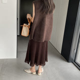 Women Cardigan Sweater Autumn and Winter Woolen Coat Two-Piece Vest Set Double Breasted Turn-down Collar Coat A3387