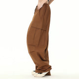 Men Sweatpants Workwear Wide-Leg Casual Pants Pleated Straight Loose Drawstring Ankle-Tied Trousers