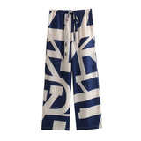 Women Tops Summer Shirt Print Straight-Leg Trousers Suit