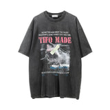 Men Vintage T-Shirt Animal Shark Print Distressed Wash Short Sleeve T-shirt