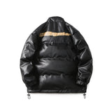 Unisex Winter Cotton Coat Letter Printed Stand-up Collar Cotton-Padded Clothes PU Leather Cotton-Padded Jacket